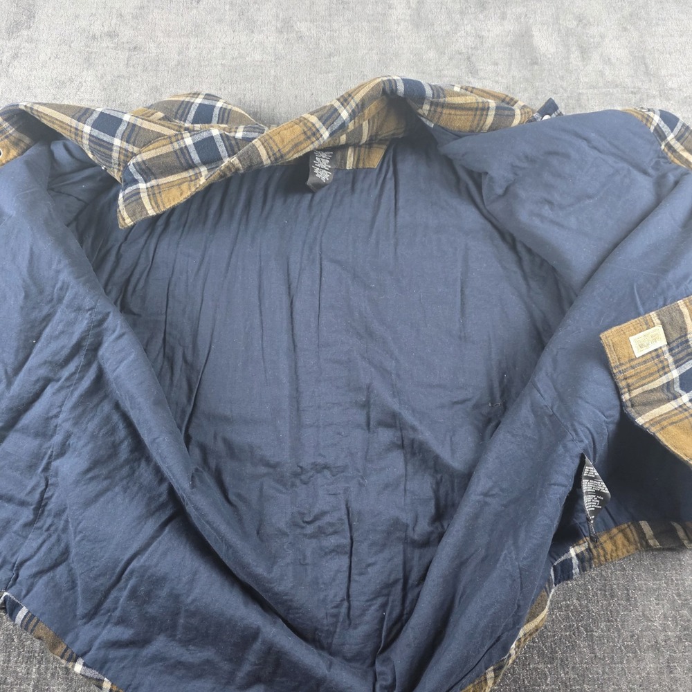 Harley Davidson Quilted Flannel Shirt Jacket Shacket Blue Tan Plaid Biker XXL - Picture 6 of 10
